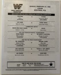 MATCH CARD - WWF EVENT PROGRAM - MONTREAL - YOKOZUNA VS TATANKA