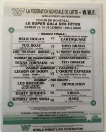 MATCH CARD - WWF EVENT PROGRAM - MONTREAL - HOGAN VS EARTHQUAKE