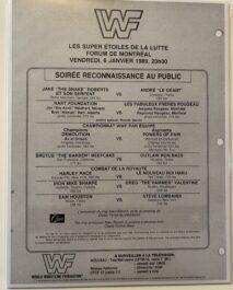 MATCH CARD - WWF EVENT PROGRAM - MONTREAL - JAKE ROBERTS VS ANDRE THE GIANT
