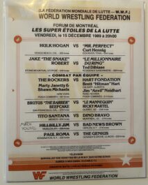 MATCH CARD - WWF EVENT PROGRAM - MONTREAL - HOGAN VS MR.PERFECT