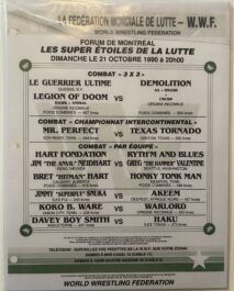MATCH CARD - WWF EVENT PROGRAM - MONTREAL - WARRIOR/LOD VS DEMOLITION