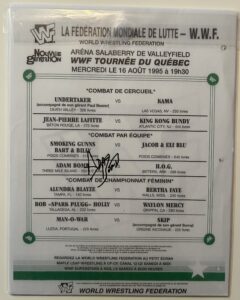 MATCH CARD - WWF EVENT PROGRAM - VALLEYFIELD - SIGNED BY ADAM BOMB