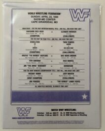 MATCH CARD - WWF EVENT PROGRAM - CAP-GIRARDO - RUDE VS WARRIOR