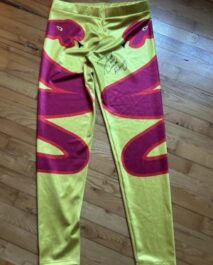 SIGNED SOUVENIR - JAKE THE SNAKE ROBERTS - WRESTLING TIGHTS - YELLOW