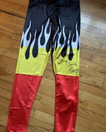 SIGNED SOUVENIR - JAKE THE SNAKE ROBERTS - WRESTLING TIGHTS - BLACK FLAMES